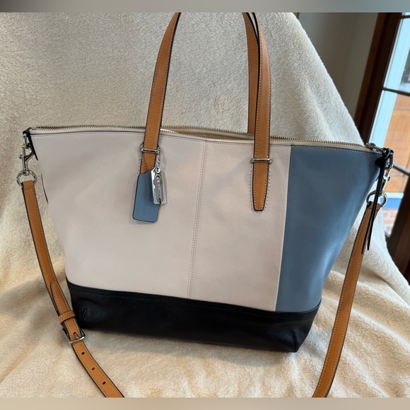 Color Block Leather Coach shopping tote - Picture 2 of 5